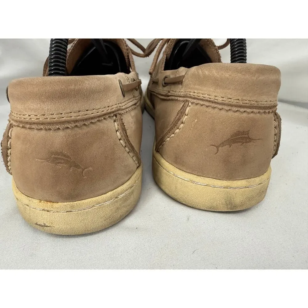 Tommy Bahama Arlington Boat Shoes Mens 12M Beige Nubuck Leather Lace Up Nautical